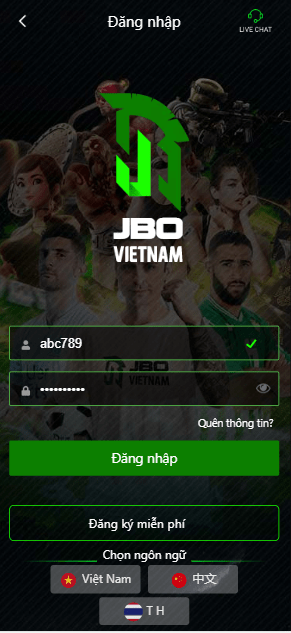 Đăng nhập JBO trên di động