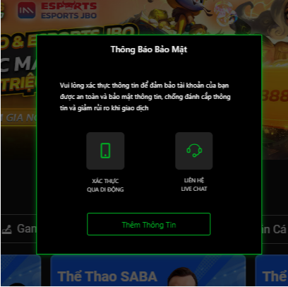Xác thực thông tin đăng ký JBO